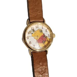Vintage Timex Disney Winnie the Pooh Leather "Bee" Band Watch (needs battery)